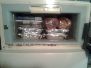Fonzi's freezer holding food from the Post- Chanukah Chanukah Party