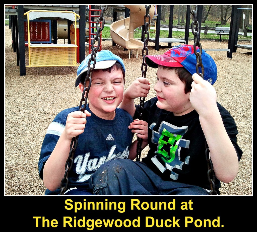 Boys on the tire at the Ridgewood Duck Pond