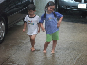 I encourage my kids to play in the rain and get dirty