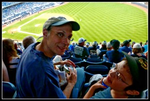 Father and son at Yankee Stadium.