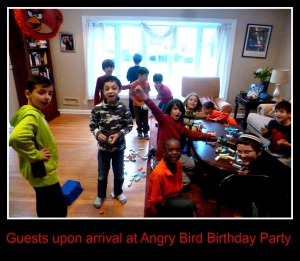 Guests upon arrival at the Angry Birds birthday party.