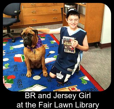 BR & Jersey Girl, therapy dog, at the F air Lawn Library